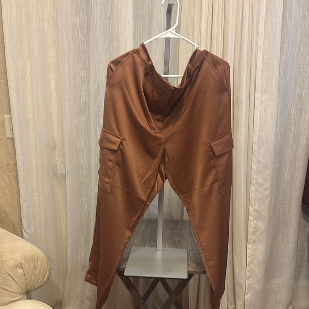 LOFT Tan Jumpsuit Relaxed Fit Satin Finish